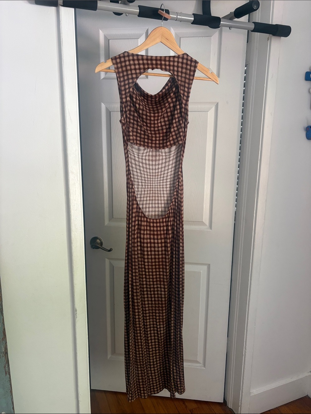 Miaou - Selena Sleeveless Brown Plaid Maxi Dress - xs - Picture 5 of 9
